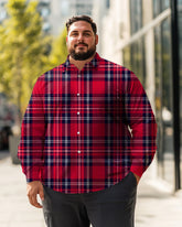 Chemise à manches longues à carreaux rouges pour hommes, grande taille, chemise boutonnée